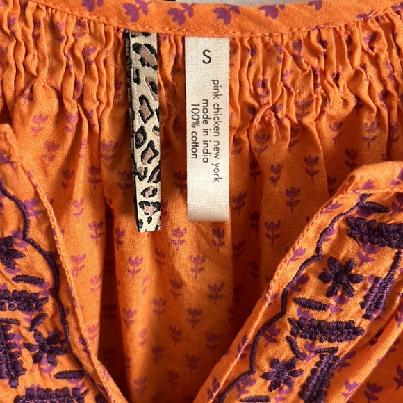 Vintage Pink Chicken Tunic Top, 100% Cotton, Orange & Purple, Size S. - Picture 2 of 9